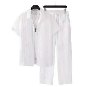 Men’s summer solid-color short-sleeve top and pants pajama set; casual, comfortable pajama set; casual pajama set