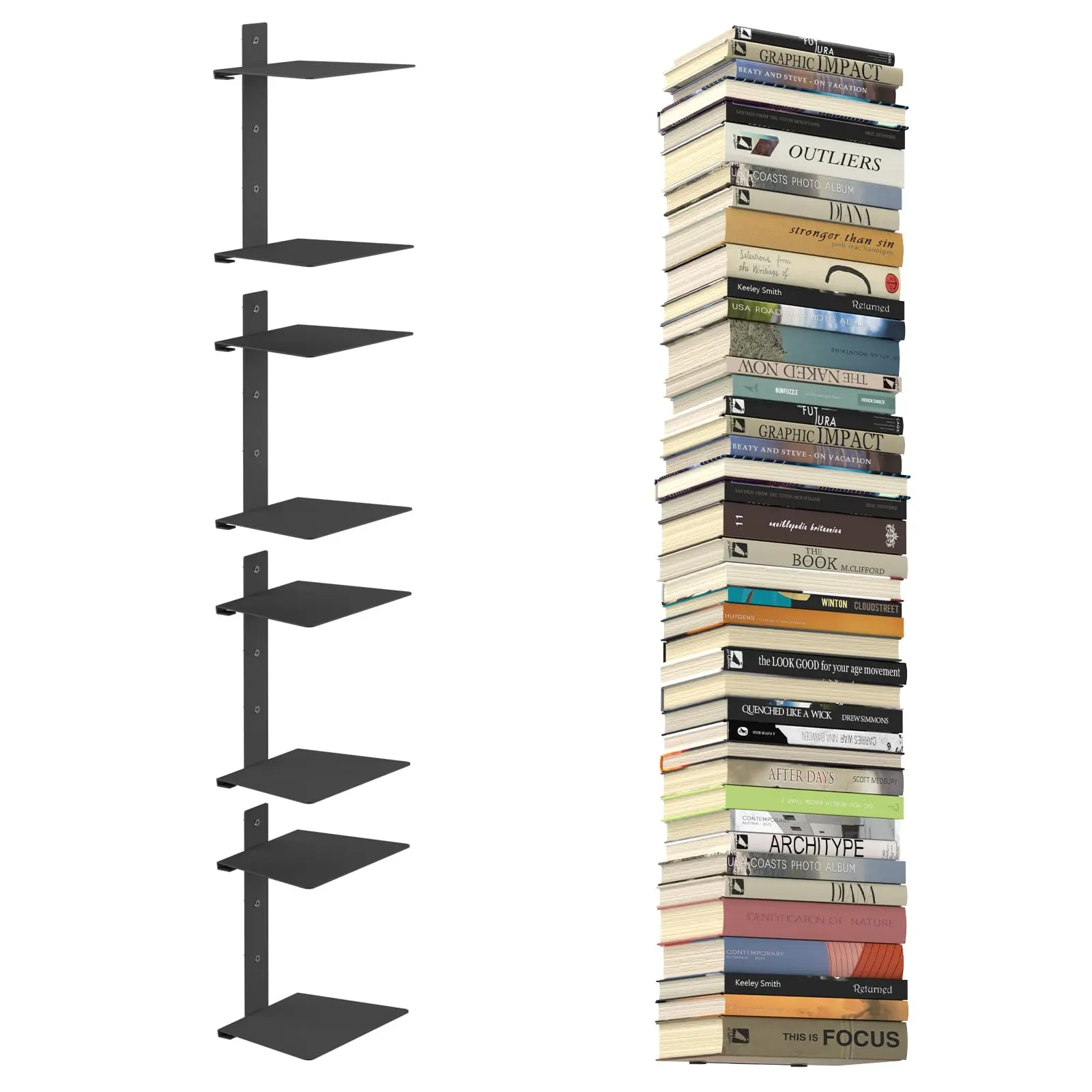 Invisible Floating Bookshelves (4-Pack) – Hidden Wall Mount Shelves for Book Display & Decor