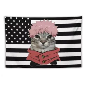 Black USA America Flag Tapestry - Anime Funny Room Merch - Backdrop Tapestry Jujutsu Kaisen Aesthetic Decor Decoration Decorative Cotton