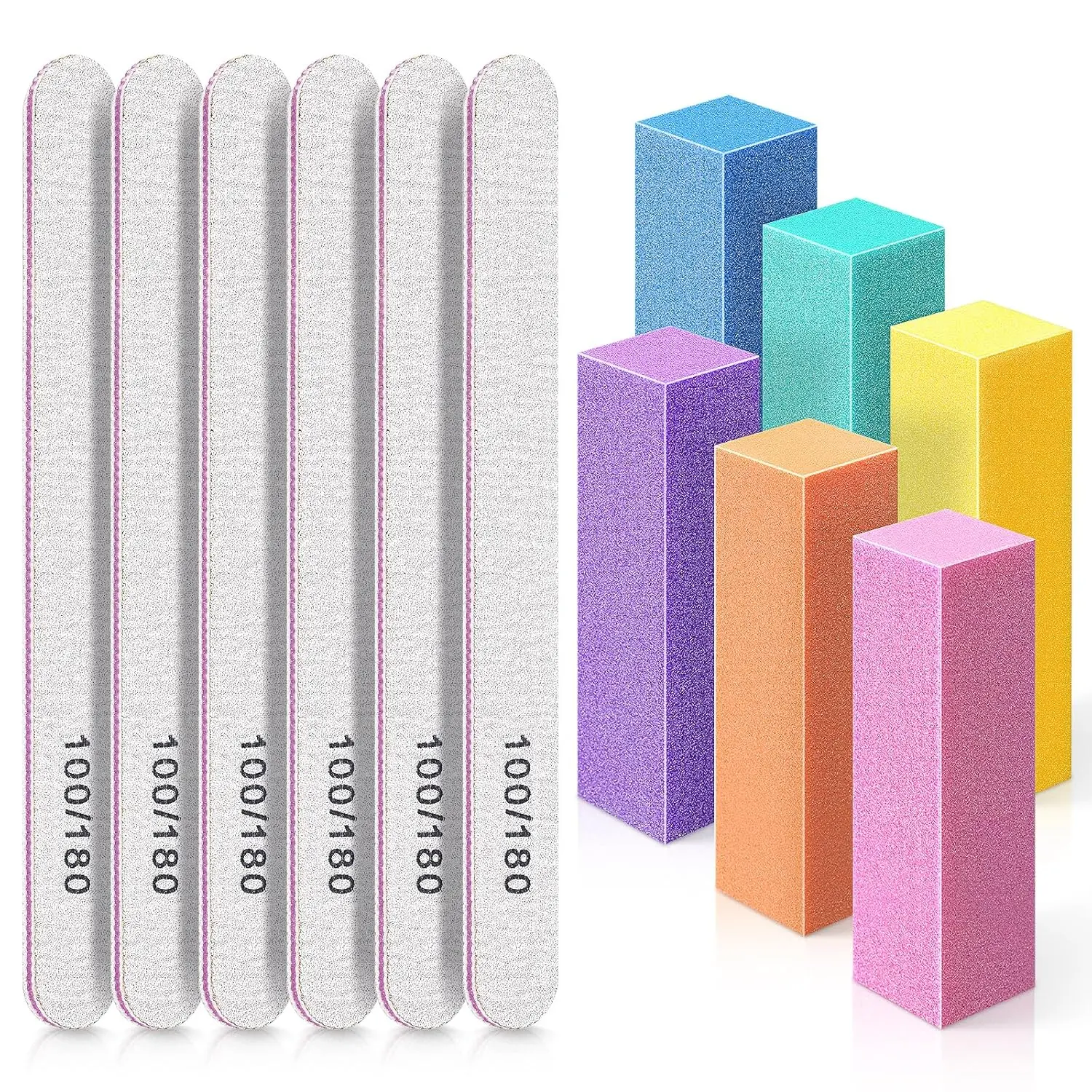 Nail Files and Buffer, Professional Manicure Tools Kit Rectangular Art Care Buffer Block Tools 100/180 Grit 12Pcs/Pa(White)