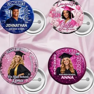 4 Ops Design Personalized Graduation Photo Pin Button, Custom Grad Badge Class of 2026, Senior Portrait Pin, Congrats Graduate Gift