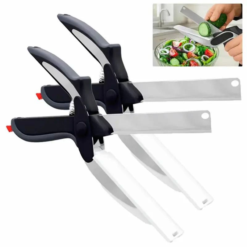 9.6 in Heavy Duty 2-in-1 Kitchenware Scissors - Stainless Steel Blade, Plastic Cutting Board, Safety Lock, Utensils for Cooking Food Prep