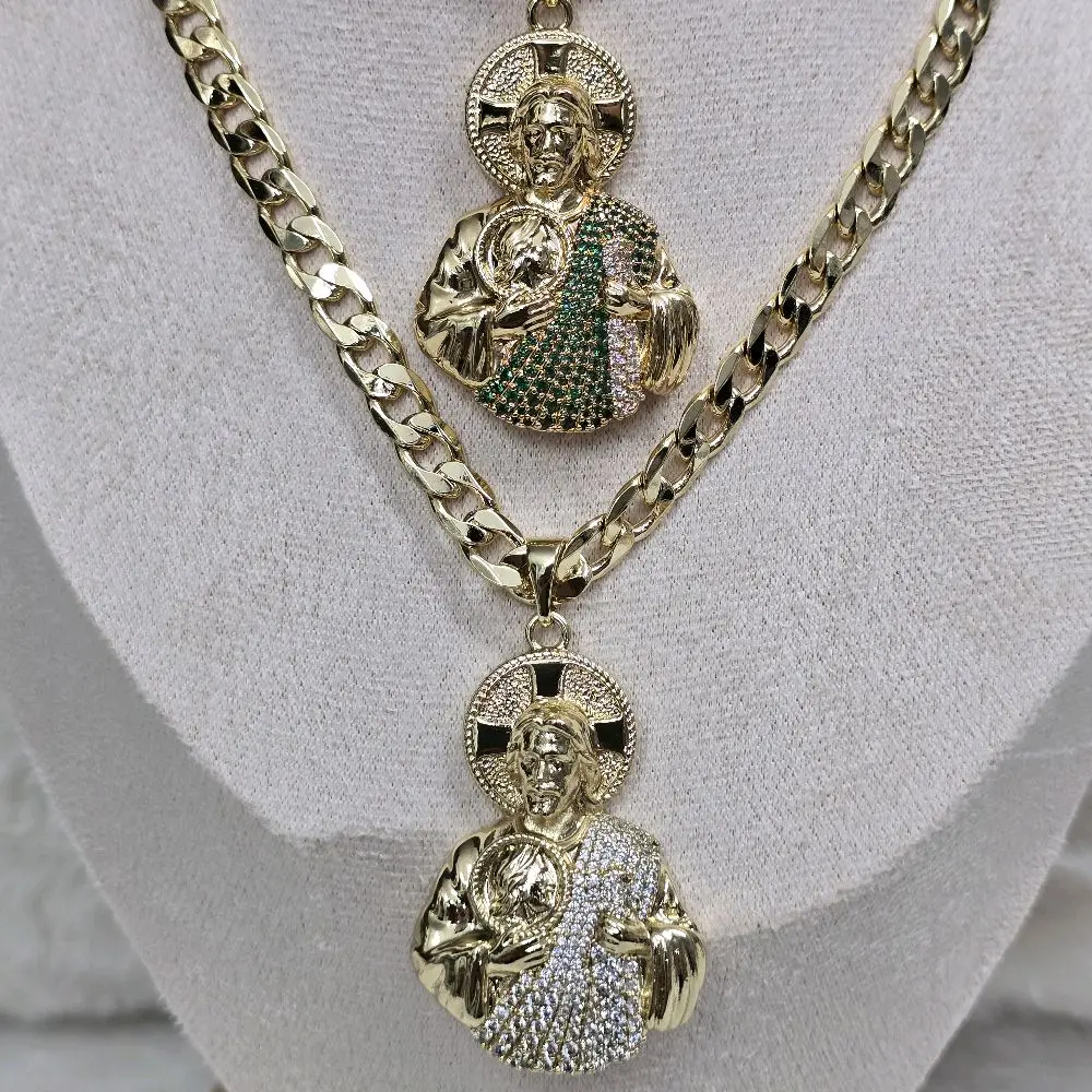 # 0095 Cuban Chain with San Judas Tadeo Pendant Adiamantado High-Quality Gold Plated Necklace