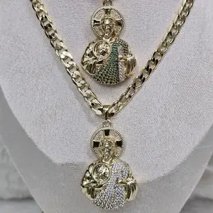 # 0095 Cuban Chain with San Judas Tadeo Pendant Adiamantado High-Quality Gold Plated Necklace