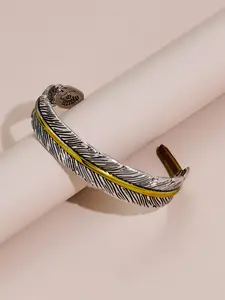 Tiktok Viral Stainless Steel Feather Cuff Bracelet, Adjustable Open Bangle, 3D Textured Vintage Style, High Shine Everyday Jewelry Women Jewellery