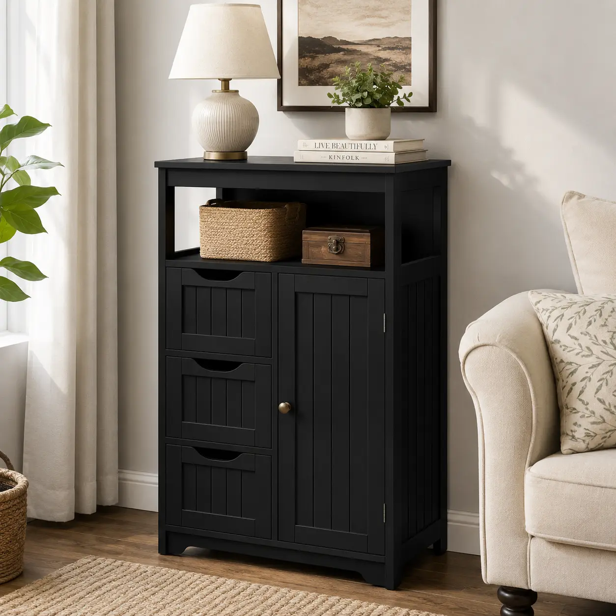 Costoffs Multi-Purpose Freestanding Storage Cupboard - Quick Access Cabinet, Floor Organizer with 3 Drawers, Adjustable Shelves, Anti-Tipping Design for Bathroom, Bedroom, Home Decor, Household Items, Bathroom Decor Ideas