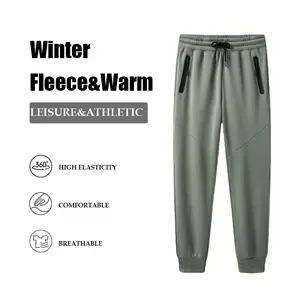 1 Pack Fleece Solid Men's Versatile Workout Sweatpants with Zipper Pockets, Athletic Gym Tapered Sports Joggers Pants for Winter Mens Warm Running Wide Leg Pants