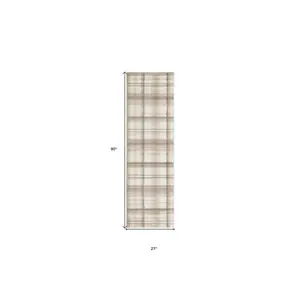 8' Beige And Ivory Plaid Runner Rug