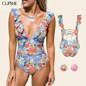 CUPSHE Floral Plunging Flutter Strap Tummy Control One-Piece Swimwear Removable Soft Cups Back Cutout Summer Swimsuit (XS-XXL) Bathing suit #tiktokshopmemorialday