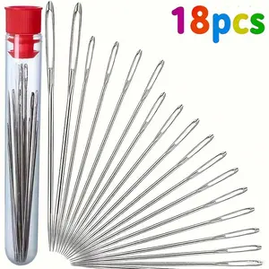18pcs Large-Eye Hand Sewing Needles, Specially Designed for Home Use, Ideal for Elderly Individuals Sewing Quilts, Embroidery Thread Needle, Handmade Yarn Knitting Needles Leather Needle