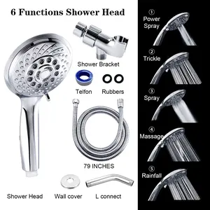 Klabb Shower Set K-8 High Pressure Chrome Face Handheld Shower with 4.3 Inch Soft Hose, High Pressure Filter Showerhead with Switch Features 5 Functions Power Spray + Drip + Massage + Mist + Rainfall hibben t shower High Pressure Massage Shower Head