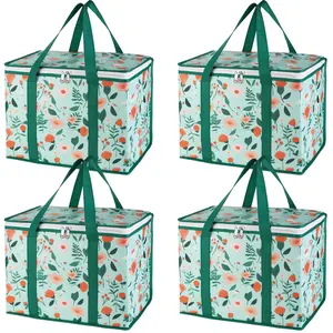4-Pack Cooler Insulated  Delivery Bag, X-Large Bags for Grocery/Catering/Shopping, Rideshare Delivery Bag, Thermal Hot Pizza, Large Cold and Frozen, XL Tote, Flower