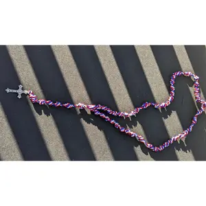 Red, White and Blue Knotted Rosary with Nickel Crucifix