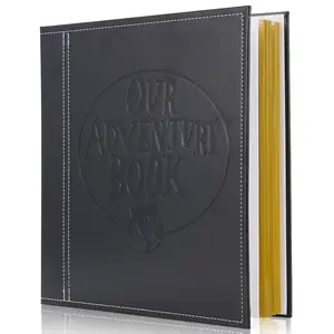 Self Adhesive Scrapbook Leather Cover DIY Adventure Book Photo Album for 3x5, 4x6, 6x8, 8x10 Photo (Black) Gift Wedding Souvenir Record Memories