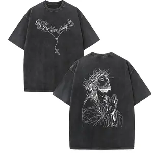 Bold Jesus Graphic 100% Cotton Oversized Vintage Washed T-Shirt Tees Men's tShirts Graphic Washed Tee t Shirts Funny Graphic Tee GoodGraphic Tees Men's Graphic Tees Streetwear Outfits MenVacation Outfits Oversized Tshirt Men
