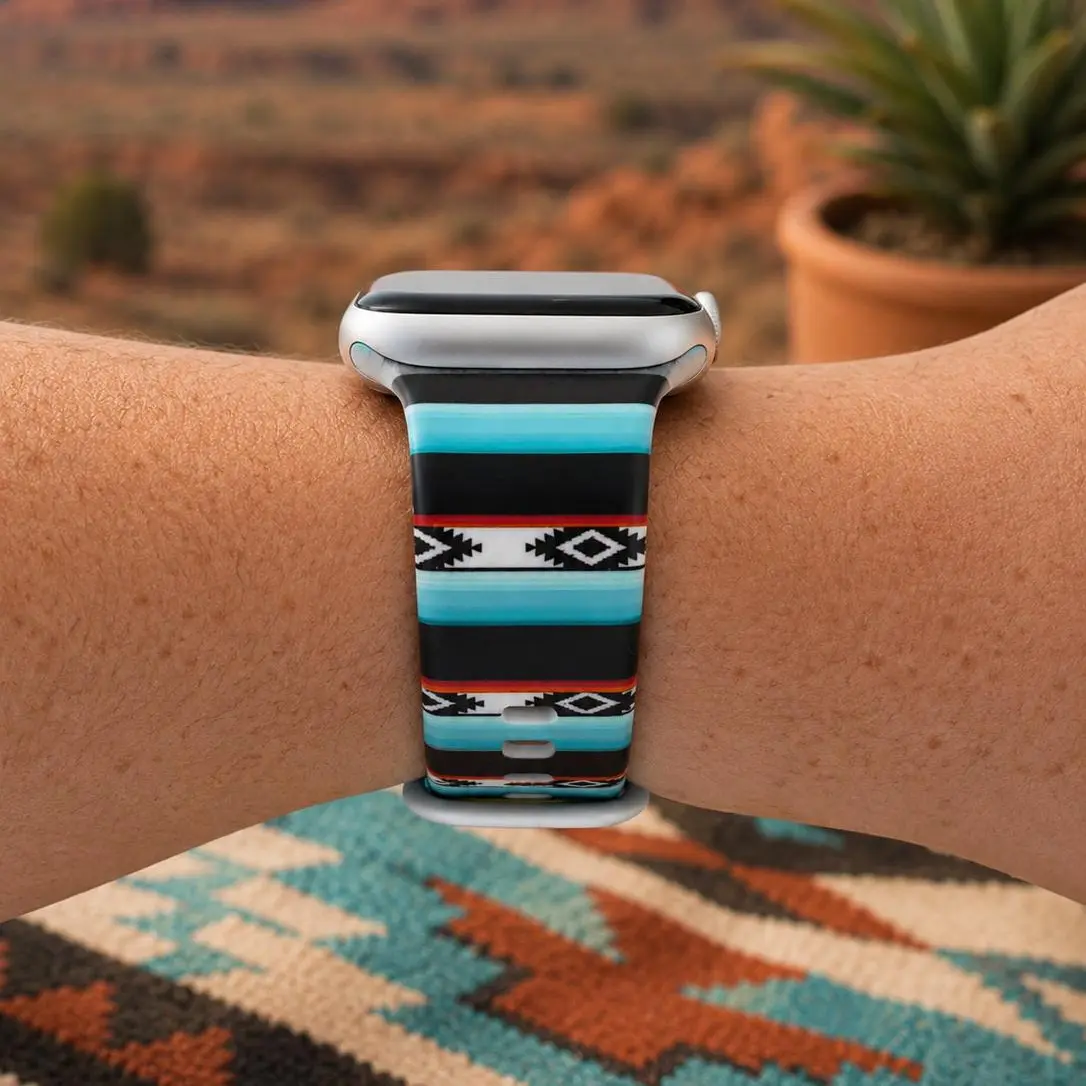Southwestern Aztec Pattern Watch Band – Turquoise Desert Style Smart Watch Strap