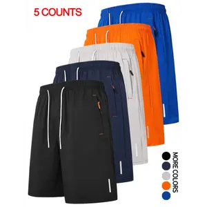 5pcs Men's Summer Casual Shorts with Elastic Waistband, Drawstring & Zipper Pockets - Black, White, Teal, Navy Blue, Dark Grey - Lightweight & Breathable for Casual Attire, Breathable Shorts | Drawstring Shorts | Stylish Shorts