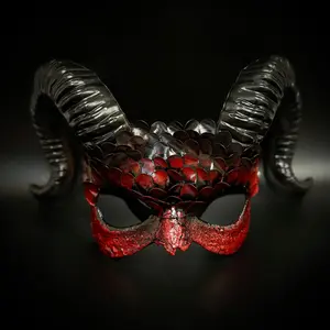 Krampus Ram Demon with Horns Devil Halloween Masks, Demonic Horned Metallic Finish Masquerade Party Mask