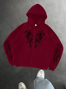 Men's Punk Style Graphic Zip-Up Hoodie, Trendy Streetwear for Casual Occasions, Perfect Match for Fashion in Fall & Winter