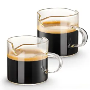 Set of 2 Espresso Cup 4 Ounces, Clear Glass Coffee Cup with Handle,Coffee Making Tool for Home Office Use, Kitchen Accessories,Glass Cups
