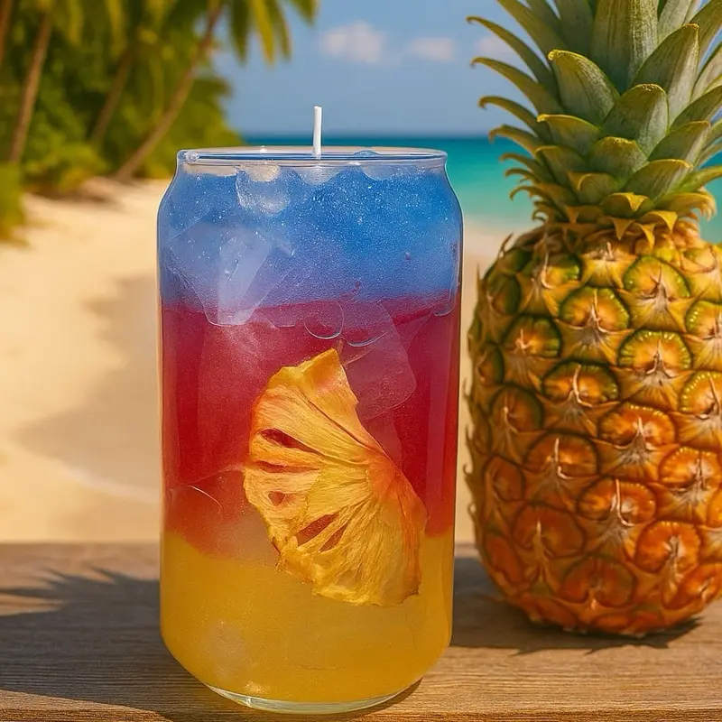 Tropical Sunset Spritz Candle with Vibrant Color Gradient and Exotic Flower Accents for Aromatic Relaxation Decor Berry Colorful Decoration Scented Fruits Burst