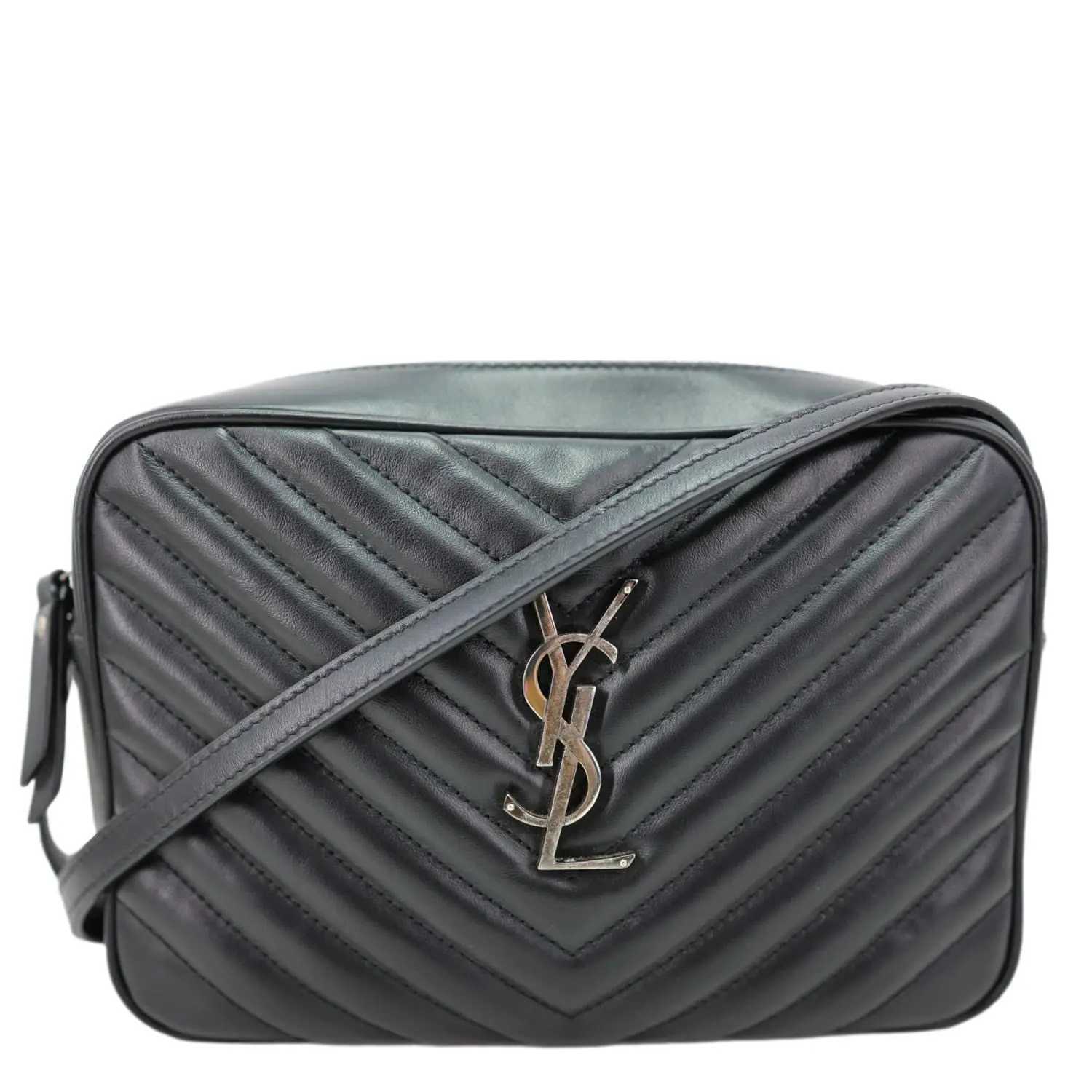 Pre-owned Yves Saint Laurent Leather Crossbody Bags Lou Camera Chevron Crossbody Bag Black