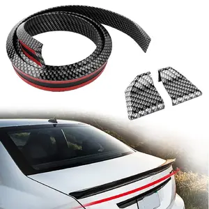 Car Rear Spoiler Roof Lip Kit, Carbon Fiber 3D Look Rubber Trunk Spoiler Trim Strip Cool Car Decoration, Universal Punch-Free Vehicle Exterior Accessory Sticker (Carbon Fiber Black)