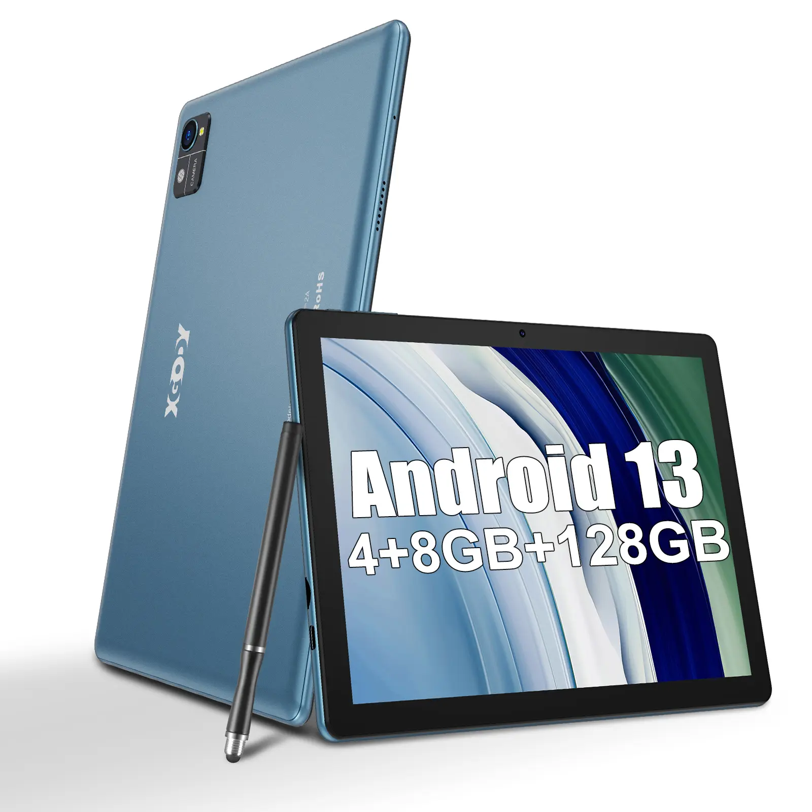 Xgody N02 Pro Android 13 Tablet - 12GB RAM, 128GB Storage (Expandable to 1TB), Dual Cameras, 7000mAh Battery, Includes Case & Keyboard-Bule