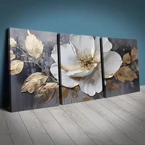 Modern Abstract Floral Canvas Art Set, 3-Piece Framed Wall Decor for Living Room Office Cafe Bar, Elegant Wood Frame Poster Print Decoration Items