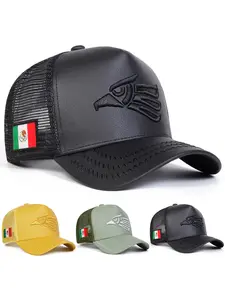 Unisex Eagle Mexico Flag Baseball Cap, Graphic Trucker Hat, Adjustable Woven Sun Protection Hat, Casual Fitted Outdoor Travel Beach Vacation Headwear