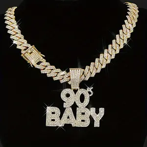 1pc 90's BABY Rhinestone-Studded Cuban Link Chain Necklace for Men & Women - Sparkling Hip Hop Jewelry Gift for Birthday, Father's Day, Mother's Day