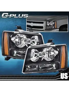 Fit For 2007-2014 Avalanche/Suburban/Tahoe Amber Trim Headlights Assembly