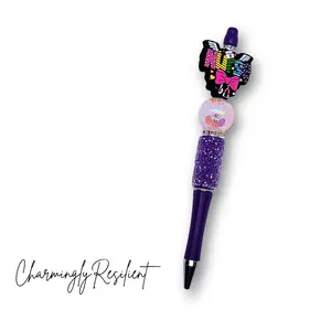 CharminglyResilient Purple Beaded Pen with Nurse Focal and Refills - Glittery Design for Nurses