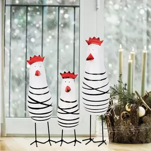 3pcs Wooden Chicken Figurines Set, Cartoon Rooster Carving Decor, Versatile Indoor & Outdoor Use, Ideal for Christmas, Halloween, Thanksgiving, Valentine's, Mother's Day - No Electricity Needed, Kitchen Decor, Living Room Decorations, Chook Ornaments