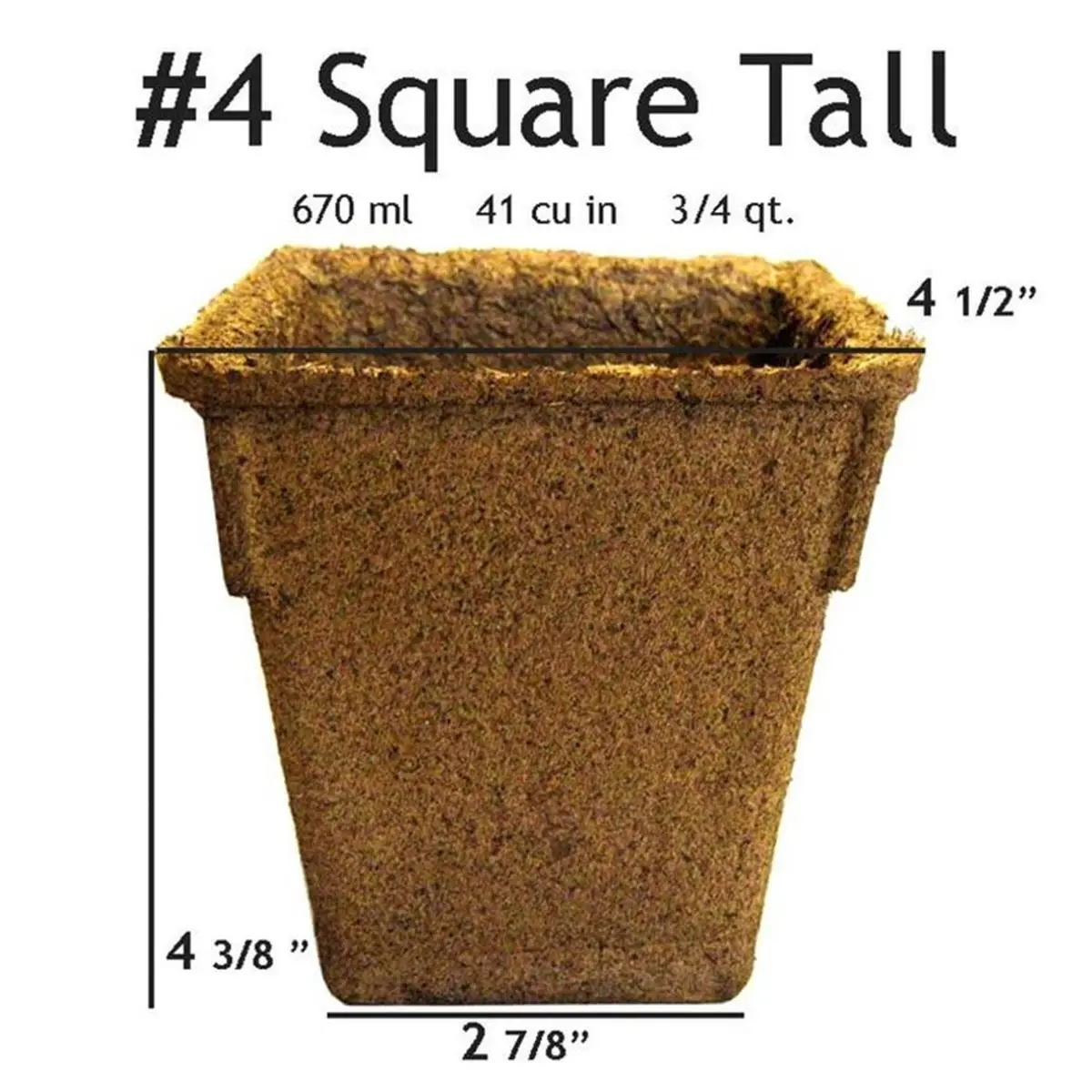 CowPots #4 Square Tall Biodegradable Nursery Pots - 54-Pack Bulk, 670 ml/Cell Eco-Friendly Transplant-Friendly Seed Starters with Composted Cow Manure for Home Gardening, Container Gardening, Peppers, Eggplant
