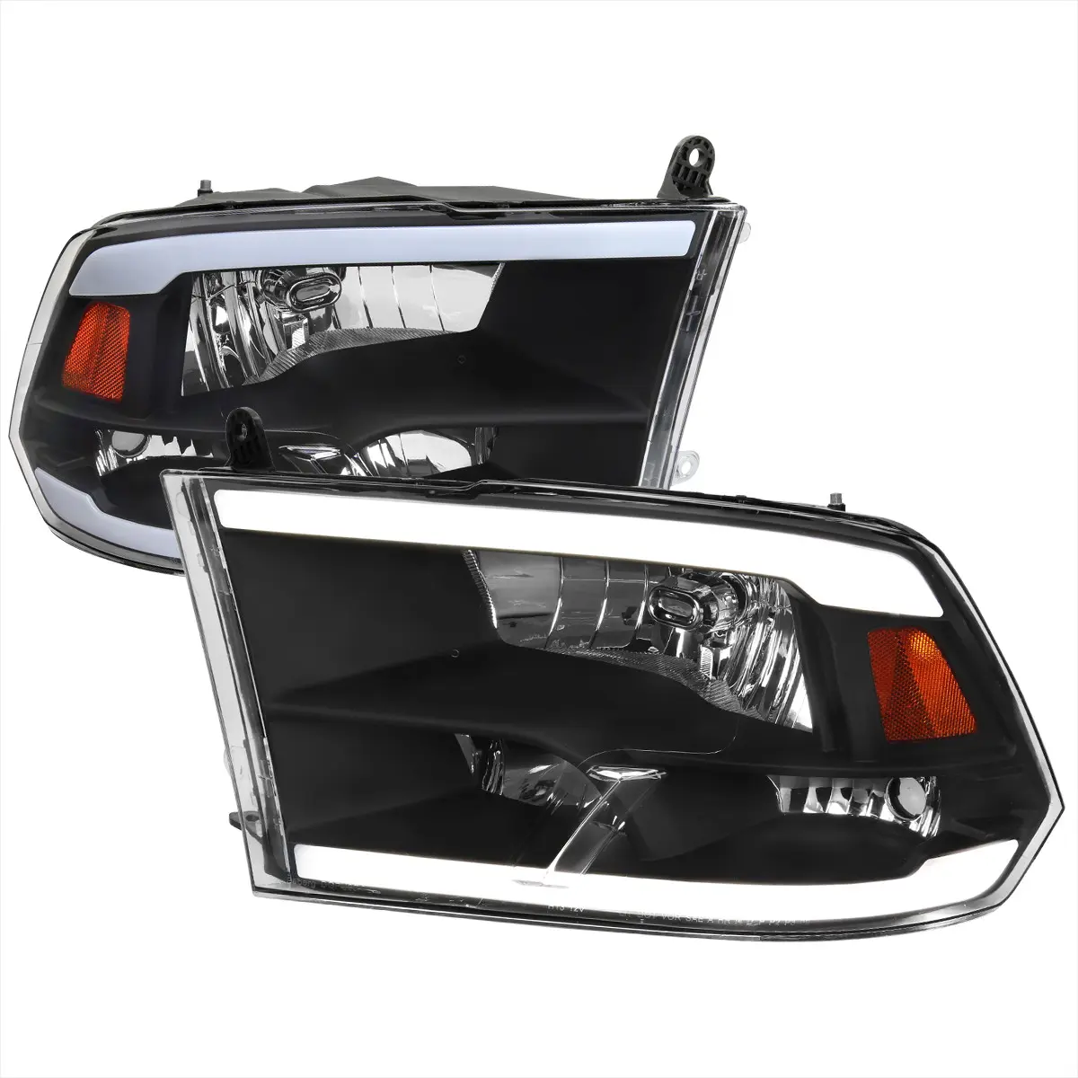 2009-2019 Dodge Ram 1500/ 2010-2019 Dodge Ram 2500/3500 LED Strip Factory Style Headlights (Matte Black Housing/Clear Lens)