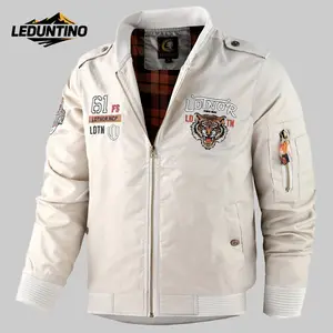LEDUNTINO Men's Stylish Casual Jacket Coat - Long Sleeve Menswear Top with Tiger Logo, Patches, for Everyday and Workwear Use