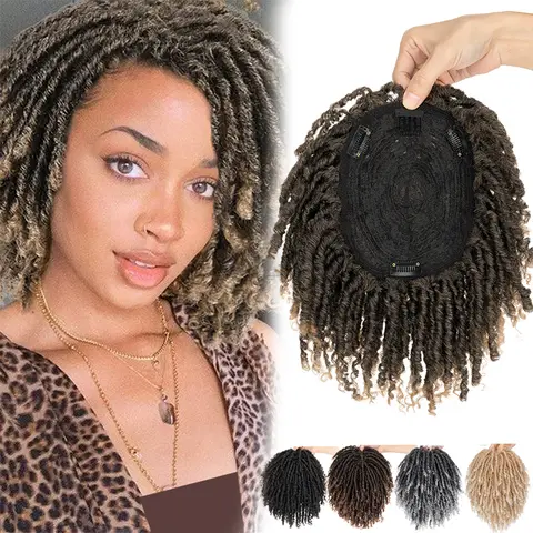 Unisex Short Dreadlocks Hair Topper with Clips In Afro Dreadlock Wigs Twist Braided Hair Wigs Toupee Synthetic Hair Pieces for Thinning Hair