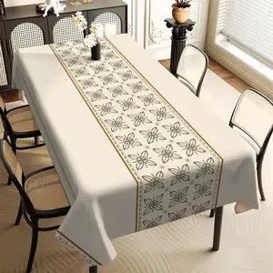 JIT 1pc 2D flat simple beige patterned rectangular tablecloth, for kitchen, living room, and dining table, kitchen accessory, party, room & outdoor decoration tablecloth, a tablecloth gift for friends