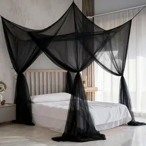 Bed Canopy, Black Canopy Bed Curtains Bed Drapes Mosquito Net for Queen Size Bed, Bedroom Decor Drapes Patio Indoor Outdoor Room Decor Mosquito Netting