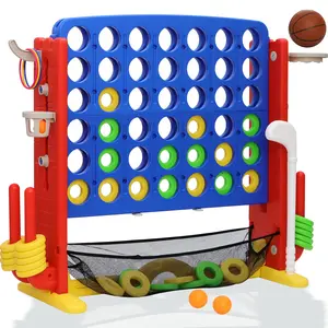 Giant 4 in A Row Game Height Adjust Connect 4 Jumbo Yard Game Set for Kids & Adults with Mesh Catching Bag Golf Basketball Hoop & Ring Toss, 4-to-Score Games for Indoor/ Outdoor Fun