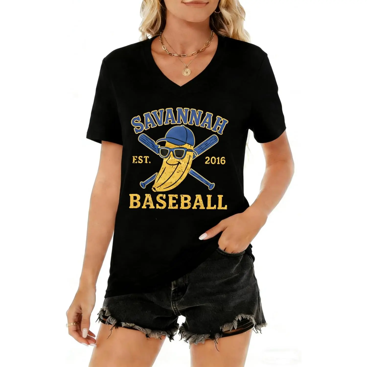 Baseball Shirts for Women Funny Banana Baseball Shirt Casual Baseball Season V Neck Short Sleeve Tee Tops