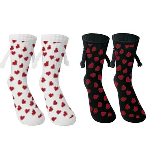 2 Pair Holding Hands Socks, Funny Magnetic Suction 3D Doll Couple Socks，Unisex Couple Socks
