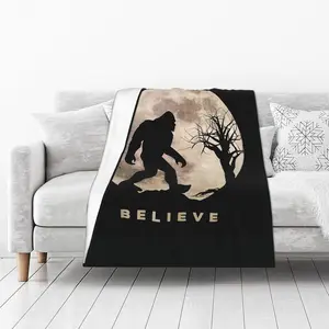 Funny Bigfoot Sasquatch Full Moon Fleece Throw Blanket Super Soft Flannel Cozy Washable Lightweight Fuzzy Blanket for Couch Sofa Bed Office Travel Camping Warm Plush Blankets for All Season (50"x40"),1 count, Print on One-side with a Plain white Back