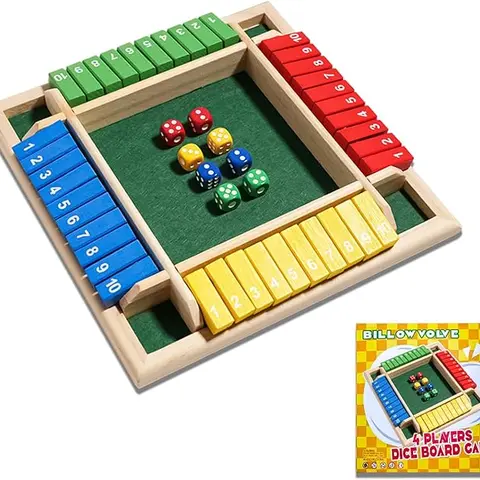 Shut The Box Dice Board Game Classic Strategy & Luck Game with Numbered Boxes for 4 Players Perfect for Casual Gaming Sessions