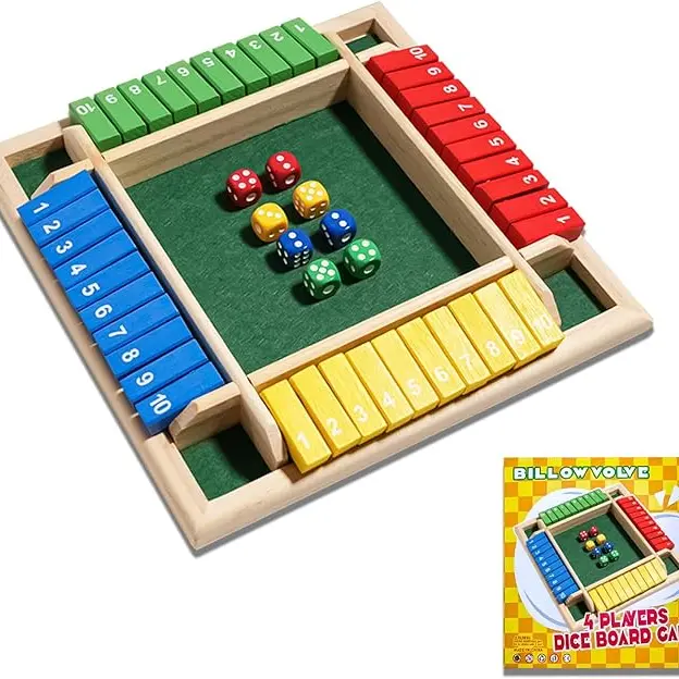 Shut The Box Dice Board Game Classic Strategy & Luck Game with Numbered Boxes for 4 Players Perfect for Casual Gaming Sessions