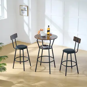 Rustic Bar Table and Stools Set, Modern Indoor Dining Furniture Set with Rustic Charm