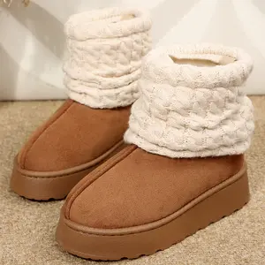 Women’s Cozy Snow Boots Knit Cuff Platform Boots Stylish Winter Booties Indoor Outdoor Shoes for Casual & Daily Outfits