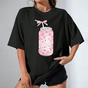 Unisex 100% Cotton Oversized "Chic Soda Can" DrPepper Graphic T - Shirt, A Fashion - Forward Choice For Ladies