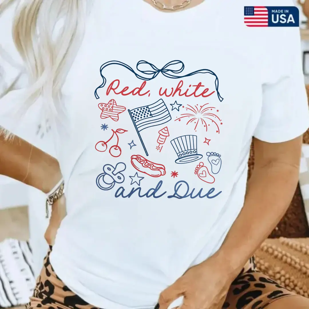 red white and due shirt, 4th of July pregnancy reveal shirt, summer pregnancy announcement tee, expecting mom to be t-shirt，100% Cotton Unisex T-Shirt S-5XL